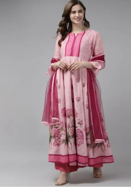 Floral Chanderi Silk Anarkali Kurta With Dupatta